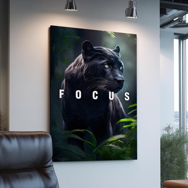 Focus Panther Quote Animal Motivational Inspirational, Framed Canvas Wall Art Poster Print, Home Office & Room Decor, Gift Idea - image 1