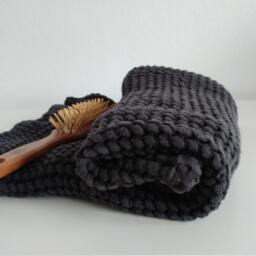 Set Of Two Dark Grey Waffle Towels - 1 Hand Towel & Bath in Handmade Linen Cotton Fabric - thumbnail 4