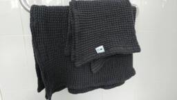 Set Of Two Dark Grey Waffle Towels - 1 Hand Towel & Bath in Handmade Linen Cotton Fabric