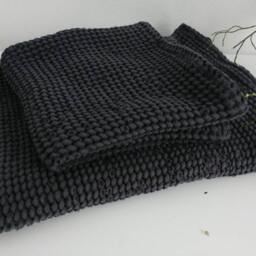 Set Of Two Dark Grey Waffle Towels - 1 Hand Towel & Bath in Handmade Linen Cotton Fabric - thumbnail 2