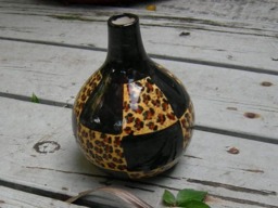 Custom Exotic Leopard Print/Mirror Black Vase, Short, Round Bottle Cheetah Print, Animal Print Ceramic Hand Painted Vase - thumbnail 1