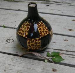Custom Exotic Leopard Print/Mirror Black Vase, Short, Round Bottle Cheetah Print, Animal Print Ceramic Hand Painted Vase - thumbnail 2