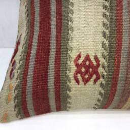 Vintage Turkish Kilim Pillow Cover, Bohemian Accent, 16x16 - thumbnail 3