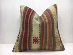 Vintage Turkish Kilim Pillow Cover, Bohemian Accent, 16x16 - thumbnail 1