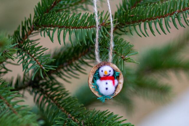 Snowman in A Nutshell Christmas Decoration Tree Needle Felted Half Walnut Shell Walnut Shell Ornament - image 1