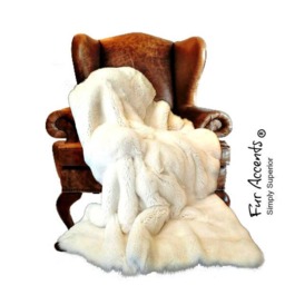 Plush Faux Fur Throw Blanket, Creamy White Rabbit, Luxury Shag - thumbnail 3