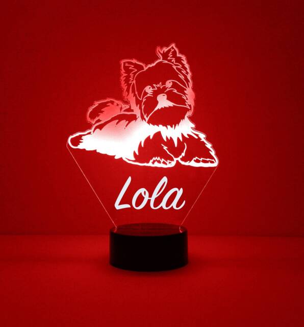 Yorkie Dog Acrylic Light Up , Custom Engraved Night Light, Personalized Free, 16 Color Options With Remote Control, Dog, Puppy - image 1