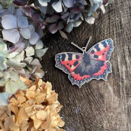 Small Tortoiseshell Butterfly Wooden Spring Decoration Hand Illustrated Birch Ornament - thumbnail 4