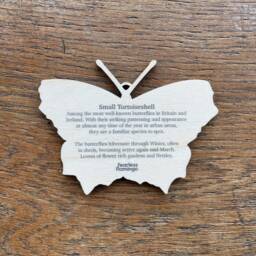 Small Tortoiseshell Butterfly Wooden Spring Decoration Hand Illustrated Birch Ornament - thumbnail 2