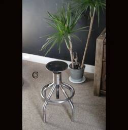 Louis Adjustable Height Bar Stool Polished Tubular Steel Workshop Leather Seat
