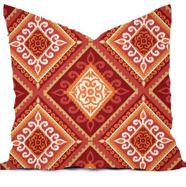 Pillow Covers Outdoor Or Indoor Custom - Orange Tangerine Rust Sienna Spice Cayenne Ivory 16x16, 18x18 Modern Ikat Geometric - image 1