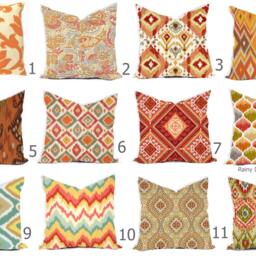 Pillow Covers Outdoor Or Indoor Custom - Orange Tangerine Rust Sienna Spice Cayenne Ivory 16x16, 18x18 Modern Ikat Geometric - thumbnail 2