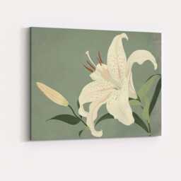 Elegant White Lily Bloom Sage Green Botanical Illustration Canvas Wall Art Print Decor Picture Ready To Hang - thumbnail 4