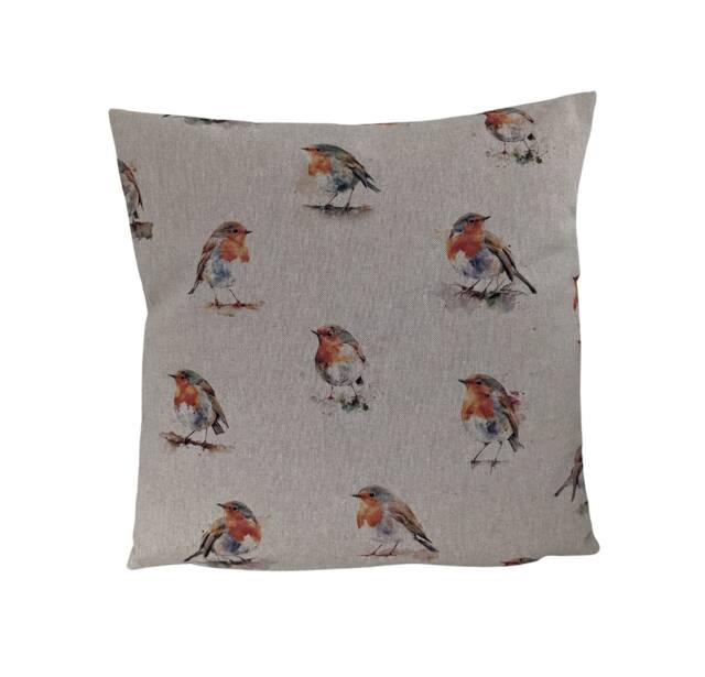 "Christmas Robin Linen Look Cushion Cover Reversible Zipped 14"" 16"" 18"" 20"" 22"" 24" - image 1
