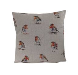 "Christmas Robin Linen Look Cushion Cover Reversible Zipped 14"" 16"" 18"" 20"" 22"" 24" - thumbnail 1