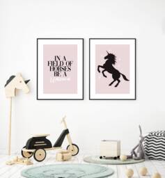 Unicorn Bedroom Nursery Set Of 2 Prints, Pink Baby Girl Print, Wall Art, New Baby, Kids Bedroom, Gift, Horse - thumbnail 1