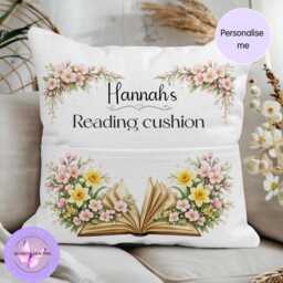 Personalised March Birth Flower Reading Pillow With Pocket, Custom Name Book Lover Gift, Daffodil Cherry Blossom Birthday Present For Reader - thumbnail 4