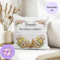 Personalised March Birth Flower Reading Pillow With Pocket, Custom Name Book Lover Gift, Daffodil Cherry Blossom Birthday Present For Reader - thumbnail 1