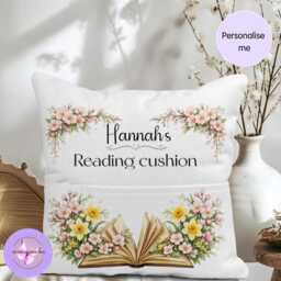 Personalised March Birth Flower Reading Pillow With Pocket, Custom Name Book Lover Gift, Daffodil Cherry Blossom Birthday Present For Reader - thumbnail 2