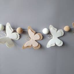Butterfly Garland Baby Girl Nursery Decor Felt Butterflies Pom Pom Wall Neutral Theme - thumbnail 2