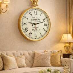 Personalized Vintage Gold Wall Clock, Roman Numeral Large Custom Family Name Silent Non Ticking Housewarming Gift - thumbnail 2