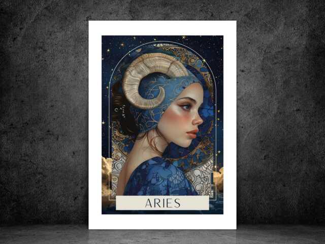 Aries Zodiac Tarot Print - Astrology Poster Celestial Wall Art Mystical Horoscope Decor Gift Idea A5 A4 A3 Framed Or Unframed - image 1