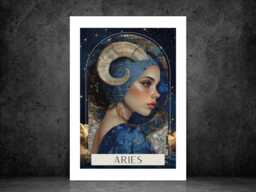 Aries Zodiac Tarot Print - Astrology Poster Celestial Wall Art Mystical Horoscope Decor Gift Idea A5 A4 A3 Framed Or Unframed - thumbnail 1