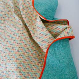 Clearance Baby Blanket in Blue & Orange, Quilt, 100% Cotton, Boy Gift, Shower Machine Quilted, Accent Green & Yellow - thumbnail 3