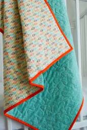 Clearance Baby Blanket in Blue & Orange, Quilt, 100% Cotton, Boy Gift, Shower Machine Quilted, Accent Green & Yellow