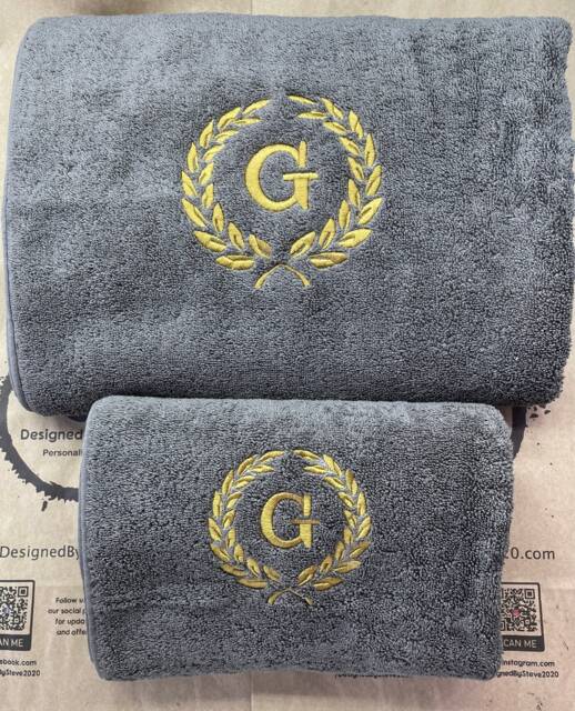 Ultimate Luxury Embroidered Laurel Monogram Towel 100% Cotton - image 1