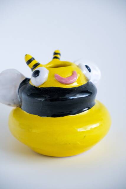 Bee Happy Vase Unique Pottery Wheel Handmade Ceramic Flower Decoration - image 1