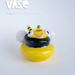 Bee Happy Vase Unique Pottery Wheel Handmade Ceramic Flower Decoration - thumbnail 2