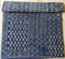 Handmade Kantha Quilt Indian Ajrakh Patchwork Cotton Bedspread - thumbnail 1
