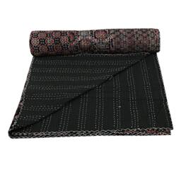 Handmade Kantha Quilt Indian Ajrakh Patchwork Cotton Bedspread - thumbnail 2