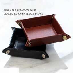 Leather Valet Tray Personalised Gift For 3rd Anniversary Custom Name Present Handmade Trinket Desk Organiser - thumbnail 2