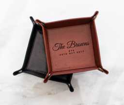 Leather Valet Tray Personalised Gift For 3rd Anniversary Custom Name Present Handmade Trinket Desk Organiser - thumbnail 1