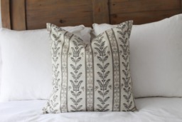 Leaf Print Beige Cushion With Duck Feather Insert, Farmhouse Bird Cushion, English Country 45 X 45cm, Floral Pillow - thumbnail 1