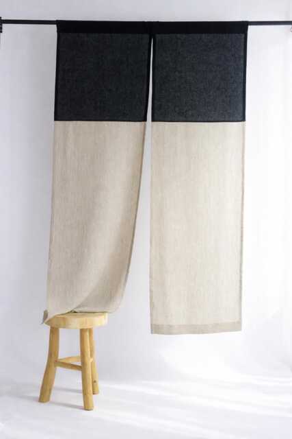 Linen Noren Curtain Black & Custom Color Japanese Door Panel - image 1