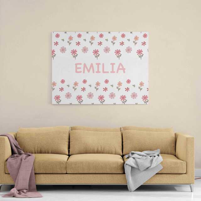 Personalised Flower Name Canvas Wall Art Floral Text Print Botanical Elegant Feminine Bedroom Nursery Wedding Gift Custom Colour Cute Girl - image 1