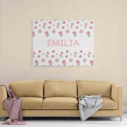 Personalised Flower Name Canvas Wall Art Floral Text Print Botanical Elegant Feminine Bedroom Nursery Wedding Gift Custom Colour Cute Girl