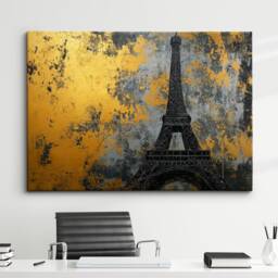 Gold Eiffel Tower Paris Landmark Abstract Oil Painting Framed Poster Print Or Canvas Wall Decor Art Bedroom Home Interior Gift - thumbnail 1