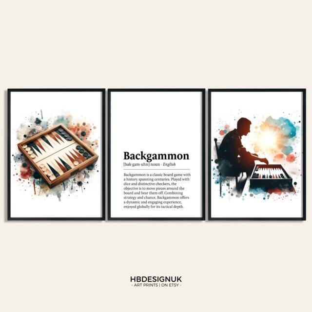 Backgammon Art Print Poster - Set Of 3 Posters - Room Decor Prints Game Wall Artwork Present Gifts - image 1