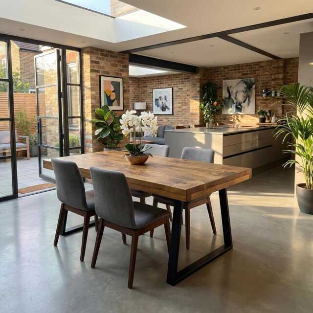 Grantham Trapezium Dining Table Natural Thick Rustic Wood Tp Industrial Steel Legs Handmade Characteristic Of The Countryside - image 1