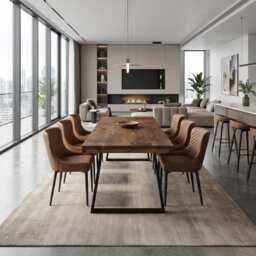 Grantham Trapezium Dining Table Natural Thick Rustic Wood Tp Industrial Steel Legs Handmade Characteristic Of The Countryside - thumbnail 2