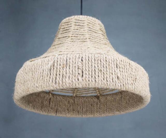 "Handwoven Hemp Rope Pendant Light Rustic Lampshade - W13.7"" By H13.7" - image 1