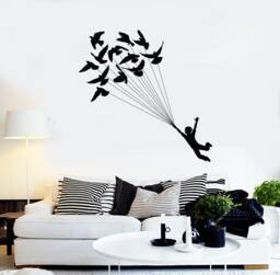 Wall Vinyl Decal Boy & Birds Flying Romantic Bedroom Decor 2302Di - thumbnail 1