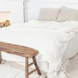 White Linen Bedding Set, Stonewashed Duvet Cover, 2 Pillowcases Valentines Day Gift - thumbnail 2