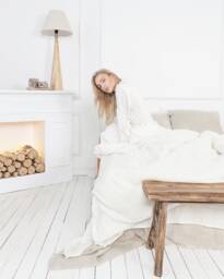 White Linen Bedding Set, Stonewashed Duvet Cover, 2 Pillowcases Valentines Day Gift - thumbnail 1