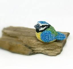 Blue Tit Beaded Miniature Bird Figurine - thumbnail 1