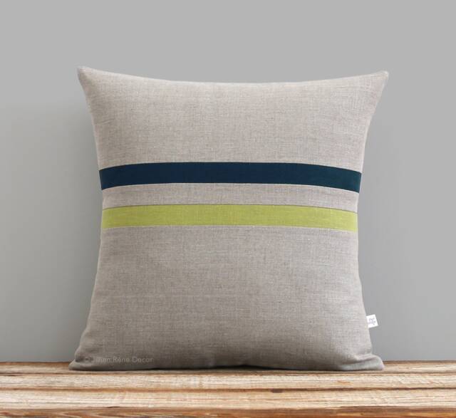 Linden Green & Teal Striped Linen Pillow 16x16 - Fall Home Decor By Jillianrenedecor Autumn - image 1